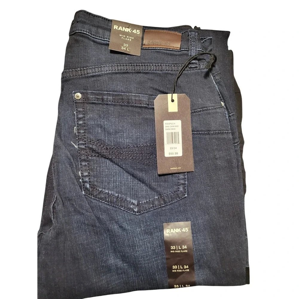 RANK 45 Mid Rise Flare Jeans Dark Wash Denim Women's Size 33 x 34 - Picture 6 of 6
